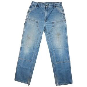 Vintage Carhartt B73 DST Mens Denim Carpenter Pants Double Knee 36x36 Distressed